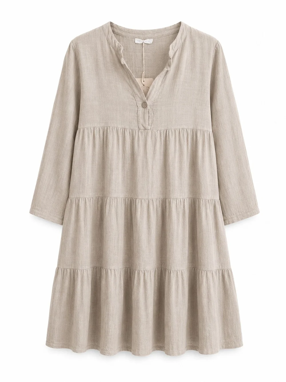 Made in Italy Linen Cotton Blend Tiered Mini Dress Tunic Large NWT Neutral Beige - Picture 2 of 12